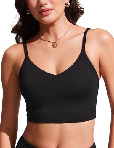 CRZ YOGA Women's Bikini Top Cropped V Neck Adjustable Spaghetti Straps Swimsuit Padded Athletic Bathing Suit Black Medium - Image 1