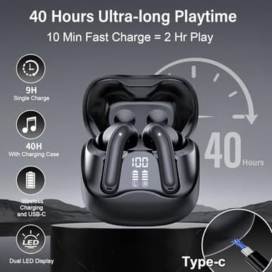 Adaptive Hybrid Active Noise Canceling Wireless Earbuds, 6 Mics ENC Clear Call Ear Buds, Hi-Res Audio Deep Bass Bluetooth 5.4 Headphones, 48H Playtime, Wireless Charging, Multipoint Connection, Black - Image 8