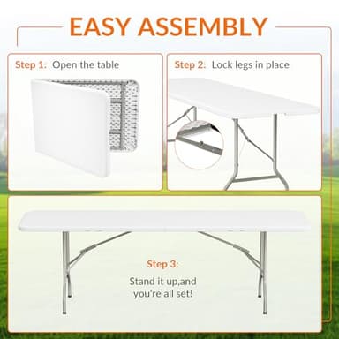 Elevon Folding Table, 8 Feet Heavy Duty Fold-in-Half Utility Table Indoor Outdoor for Camping, Picnic, Party - Image 7
