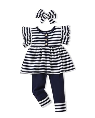 Doresbebe 18-24 Months Baby Clothes Toddler Outfits Floral Shirt Pants Infant Spring Summer Little Girl Clothes DarkBlue+Stripe - Image 1