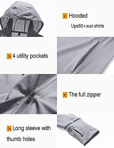 Locachy Men's UPF 50+ Sun Protection Outdoor Lightweight Full Zip Hoodie Jacket Long Sleeve Fishing Hiking Performance Shirt Black XL - Image 6