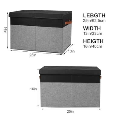 Gowee Large Toy Storage Box with Lid, Sturdy Toys Storage Chest Bin Organizer Basket with Dividers for Kids, Boys, Girls, Nursery, Closet, Bedroom, Playroom 25"x13" x16" (Black and Grey) - Image 3