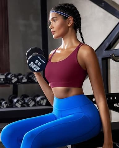 RUNNING GIRL Sports Bras for Women,Strappy Back Plus Size Bras Padded Workout Red Sports Bras Push up(WX2354 Winedred,M) - Image 3