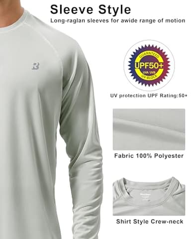 Roadbox Mens UPF 50+ UV Sun Protection Shirts Outdoor Long Sleeve SPF Diving Rash Guard for Fishing Hiking Swimming Grey - Image 4