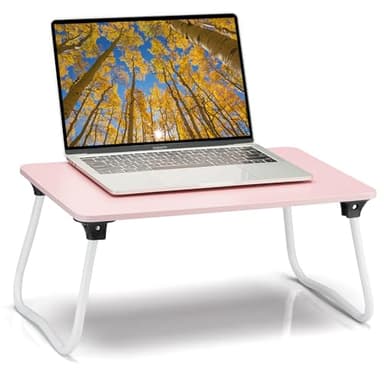 Ruxury Foldable Lap Desk Laptop Stand Bed Desk Table Tray, Breakfast Serving Tray, Portable & Lightweight Mini Table, Lap Tablet Desk for Sofa Couch Floor - Pink - Image 1