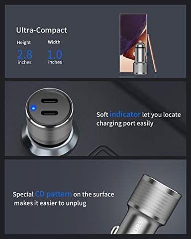 Dual 45W USB C Car Charger, 90W Max Super Fast Charging, All Metal 12V Cigarette Lighter Adapter for iPhone 17 Pro Max/16/15/iPad, Samsung Galaxy S25/S24, Google Phones with 2 Type C Cable 3.3ft Gray - Image 6
