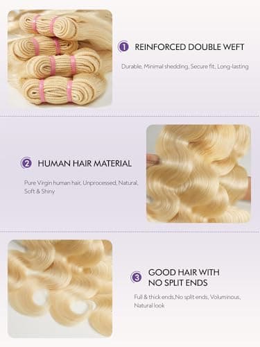 Blonde Body Wave Bundles Human Hair 18 20 22 24 inch 4 Bundles 613 Bundles Human Hair Extensions Natural Brazilian Virgin Unprocessed Human Hair with Mono Top Closure - Image 2