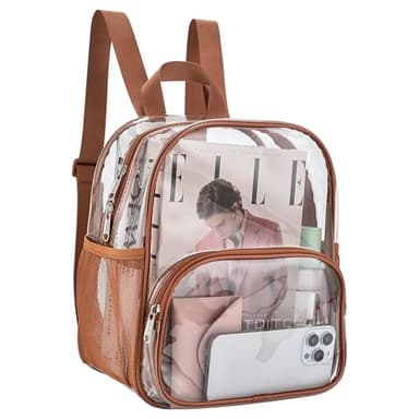 Busiuw Clear Backpack for Stadium Events 12x12x6 with Front Pocket for Concert Sport Fashion Women Backpack Events Work Travel(Coffee brown) - Image 2