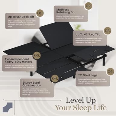 Sven & Son Essential Adjustable Bed Base (Frame) + 14 inch Hybrid Spring Matt (Medium Soft), Easy Assembly, Head and Foot Lift, Memory Positions, Zero Gravity, Wireless Remote - Split King - Image 7
