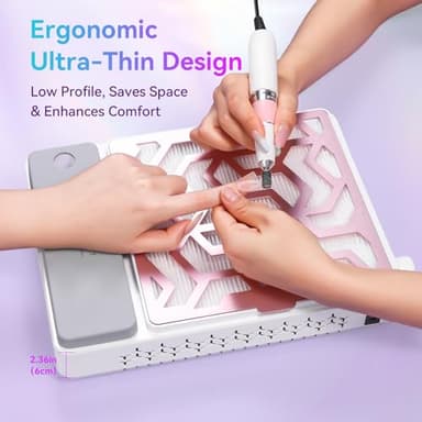 Makartt Nail Dust Collector - Rechargeable Ultra Thin Portable Dust Collector DUSTINA with Digital Display Silicone Wrist Rest and Reusable Filter for Nail Tech Acrylic Gel Polishing - Image 2