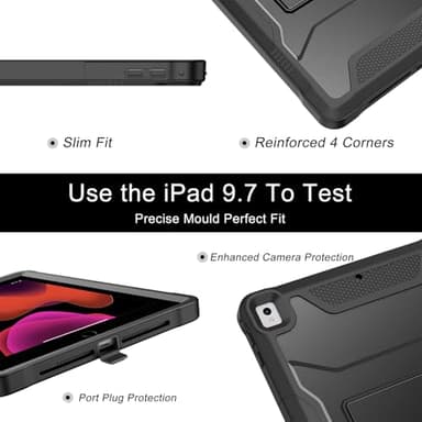Soke Case for iPad 6th/5th Generation 9.7 Inch 2018/2017,with Built-in Screen Protector and Kickstand, Rugged Full-Body Heavy Duty Protective Cover for Apple iPad Air 2 /Pro 9.7 - Black - Image 7