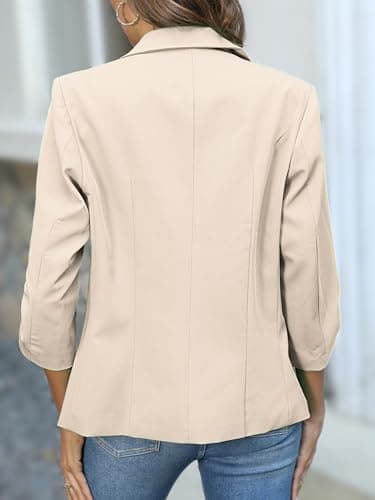 ELLEVEN Womens Blazer Business Casual Suit Jacket Slim Fit Fitted Ruched 3/4 Sleeve Petite Crop Blazer Dressy Full Lining Lightweight Outfits Coat Cardigan with Padded Shoulder Khaki XX-Large - Image 3