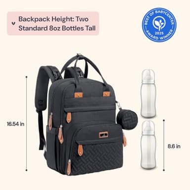 BabbleRoo Diaper Bag Backpack - Baby Essentials Travel Tote - Multi Function Water Resistant Diaper Bag, Travel Essentials Baby Bag with Changing Pad, Stroller Straps & Pacifier Case - Unisex, Black - Image 2
