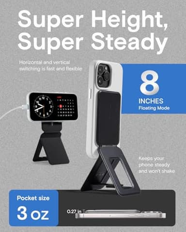 MOFT Phone Tripod Stand Selfie Stick for iPhone, Multi-Angles iPhone Stand, Lightweight & Portable Phone Holder, Strong Magnets, MOVAS Vegan Leather, Travel Essentials, Jet Black (Without Card Slot) - Image 6