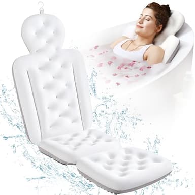 Full Body Bath Pillow for Bathtub, Thick Bathtub Cushion with Laundry Bag, Luxury Tub Pillow for Bath for Headrest Neck and Back Support White 51" x 16" - Image 1
