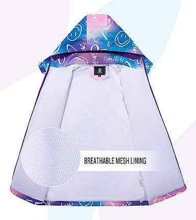 SaphiRose Kids Rain Jacket Waterproof Raincoat Mesh Lined Coat with Removable Hood for Boys Girls (Pink Smiles,6-7years) - Image 5