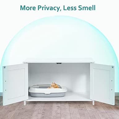 Homhedy Cat Litter Box Enclosure, Wooden Cat Washroom Furniture with Barn Door, Pet House, Fit Most of Litter Box, White - Image 2