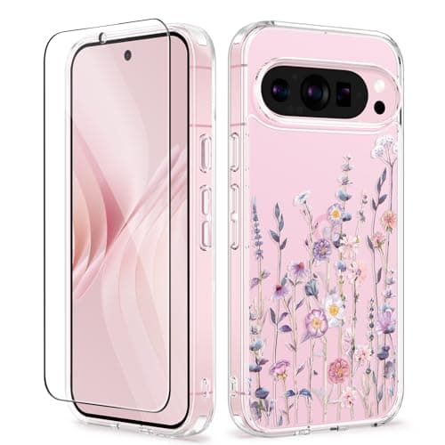 GVIEWIN for Google Pixel 9 Case/Pixel 9 Pro Case, [Screen Protector] [Military Grade Protection] Clear Floral Slim Shockproof Protective Women Phone Case Cover for Pixel 9 (Floratopia/Colorful) - Image 1