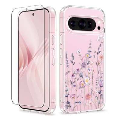 GVIEWIN for Google Pixel 9 Case/Pixel 9 Pro Case, [Screen Protector] [Military Grade Protection] Clear Floral Slim Shockproof Protective Women Phone Case Cover for Pixel 9 (Floratopia/Colorful) - Image 1