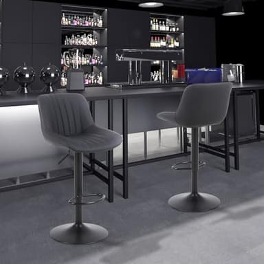 Youhauchair Bar Stools Set of 3, Swivel Counter Height Barstools with Back, Adjustable PU Leather Bar Chairs, Modern Armless Kitchen Island Stool, Black - Image 2