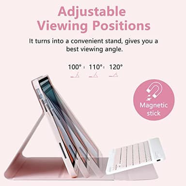 MMK iPad A16 Case (2025, 11"), iPad 10th Generation Case with Keyboard (2022, 10.9"), Wireless Detachable Keyboard, Pencil Holder (Pink) - Image 2