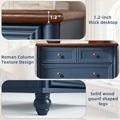 RWYHG Farmhouse 6 Drawer Dresser, 15.75" D x 31.5" W x 43.5" H Chest of Drawers for Bedroom, Blue Tall Dresser with 4 Solid Wood Feet, Wood Storage Dressers Organizer for Living Room Hallway Closet - Image 8