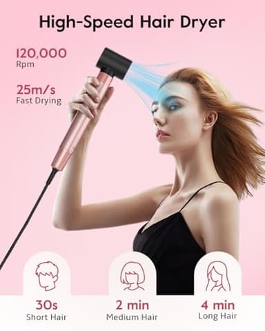 Brightup 5 in 1 High-Speed Hot Air Styler, 1400W Powerful 120000RPM Hair Dryer Brush, Negative Ions Thermal Brush, Cool Shot Button, Curler, Volumizer, Straighter, No Heat Damage, with Travel Bag - Image 3