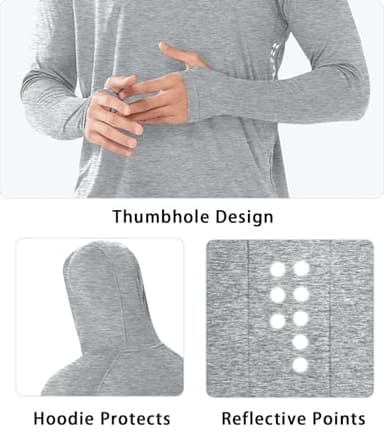 NORTHYARD Men's UPF 50+ Hoodie Shirts Long Sleeve Sun Protection Fishing Swim Lightweight UV SPF Running Rash Guard Quick Dry GREYHEATHER M - Image 4