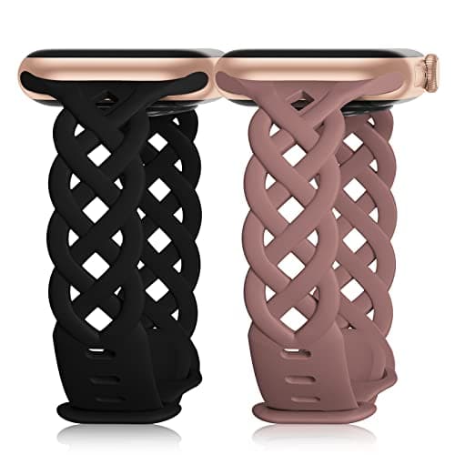 Braided Silicone Bands Compatible with Apple Watch 38mm 40mm 41mm 42mm 44mm 45mm 46mm 49mm for Women, Slim Thin Narrow Hollow-out Strap Cute for iWatch Ultra 2 Series 10/SE/9/8/7/6/5/4/3/2/1 Women - Image 1