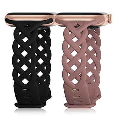Braided Silicone Bands Compatible with Apple Watch 38mm 40mm 41mm 42mm 44mm 45mm 46mm 49mm for Women, Slim Thin Narrow Hollow-out Strap Cute for iWatch Ultra 2 Series 10/SE/9/8/7/6/5/4/3/2/1 Women - Image 1