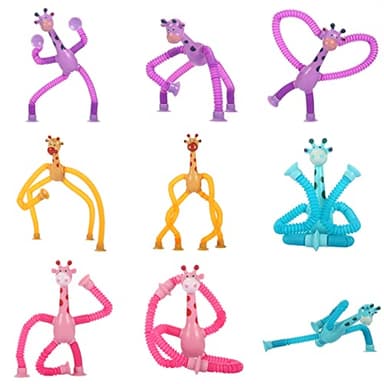 Xonteus 4Pcs Telescopic Suction Cup Giraffe Toy – Sensory Tube Toddler Travel Toys, Connect & Pop Fidget for Kids, Autism Sensory Toys, Encourages Imaginative Play & Creative Thinking - Image 2