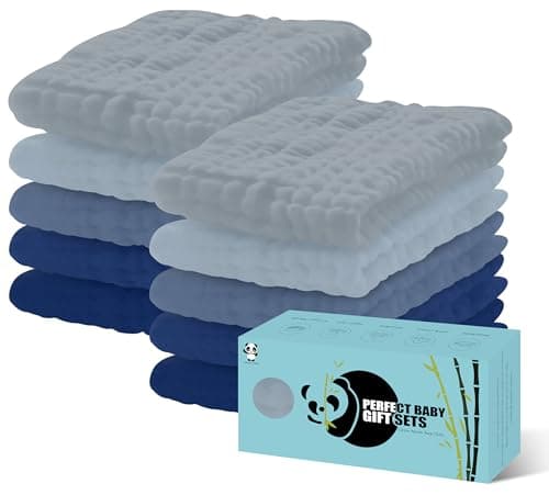 HIPHOP PANDA 10 Pack 6-Layers Muslin Burp Cloths Large - Durable 100% Cotton - Extra Absorbent and Soft Boys & Girls Rags for Newborn Registry (Grey+Navy Series, 20" X10") - Image 1