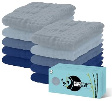 HIPHOP PANDA 10 Pack 6-Layers Muslin Burp Cloths Large - Durable 100% Cotton - Extra Absorbent and Soft Boys & Girls Rags for Newborn Registry (Grey+Navy Series, 20" X10") - Image 1