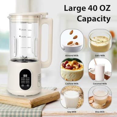 Nut Milk Maker, 8 in 1 Homemade Automatic Plant-Based Milk, Soy Milk, Oat Milk, Almond Milk, Coconut Milk & More, Multifunctional/12 Hours Timer/Auto-Clean/Room Temp/Keep Warm/Boil/Room Temp/Low-Noise - Image 2