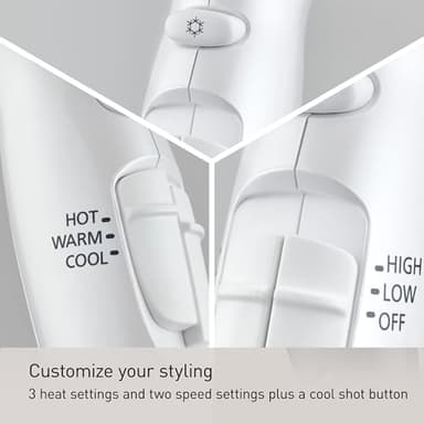 Panasonic Nanoe Salon Hair Dryer with Oscillating QuickDry Nozzle, Diffuser and Concentrator Attachments, 3 Speed Heat Settings for Easy Styling and Healthy Hair - EH-NA67-W (White) - Image 6