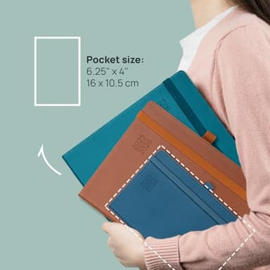 POPRUN Pocket Planner 2025-2026 (Purse Size 4'' x 6.25'') Academic Small Calendar (July 2025 - June 2026) with Hourly Time Slots, 100GSM Thick Papers, Leather Soft Cover - Pink - Image 2