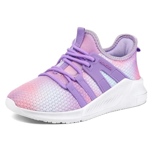 RUNSIDE Girls Tennis Shoes Lightweight Sports Kids Sneakers Lace-up for Running/Walking, Toddler/Little Kid/Big Kid Gradient Purple - Image 1
