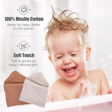 Spotted Play 2 Pack Hooded Baby Towels - 100% Muslin Cotton for Newborns, Infants, Toddlers - Large 32x32 Inch Size - Highly Absorbent and Essential for Newborn Care, Light Bean Paste - Image 7