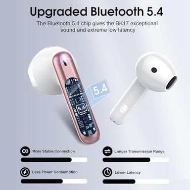 Wireless Earbuds, 2025 Bluetooth 5.4 Headphones in Ear Buds, 40H HiFi Stereo Bluetooth Earbuds with 4 ENC Noise Cancelling Mics, IP7 Waterproof Mini Earphones with Dual LED Display USB C, Pink Gold - Image 3