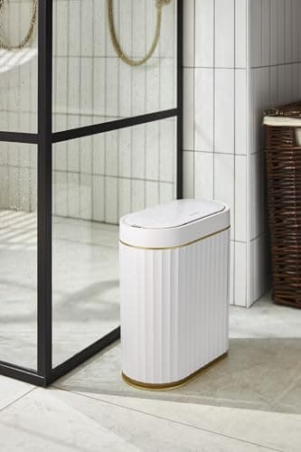ELPHECO Automatic Motion Sensor Trash Can - 2 Gallon Slimline for Bathroom, Bedroom, Kitchen, Office - White with Gold Trim - Image 2