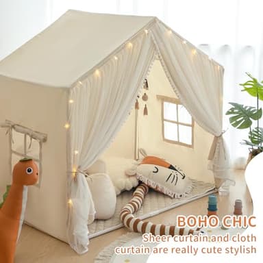 Kids Play Tent with Padded Mat, Kids Tents Large Princess Castle Pompoms Play House Indoor Playhouse Tent for Girl Bed Tents - Image 6