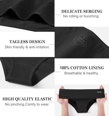 coskefy Panties for Women Cotton Mid Low Rise Bikini Underwear 6 Pack Comfort Moisture Wicking Breathable Briefs Black - Image 5