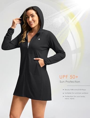 Women's UPF 50+ Swim Cover Up Sun Protection Hoodie Long Jacket SPF Lightweight Beach Cover Ups for Women(Black,L) - Image 2