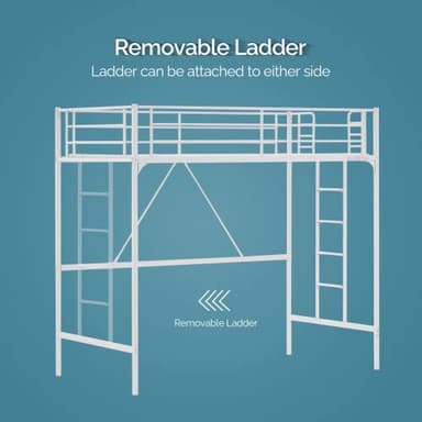 VINGLI Loft Bed Twin for Kids Loft Bunk Bed Frame with Stairs/Flat Ladder Rung,Metal Single Loft for Adults, No Box Spring Required, White - Image 3