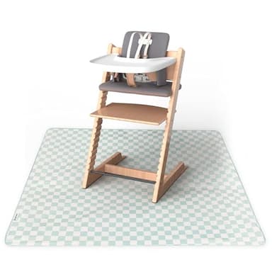 Tiny Twinkle Mess-Proof Splat Mats for Under high Chairs or Table Cover Art Projects for Baby and Toddler - Waterproof, Washable Floor or Table Splash mat 51" x 51" (Sage Checkers) - Image 1