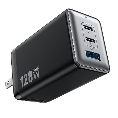 128W USB C Wall Charger,GaN III 3-Port Fast Charging Station,PD QC Foldable Charger Block Portable 65W Laptop Adapter for MacBook Pro/Air,iPad Pro,Galaxy S23,Dell XPS 13,iPhone 16/15/Pro etc - Image 1