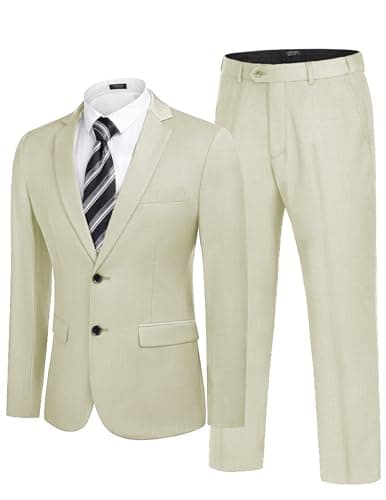 COOFANDY Men's 2 Piece Suits Classic Fit 2 Button Dress Suits Tuxedo Jacket Blazer for Wedding Business Dinner Prom Khaki - Image 1