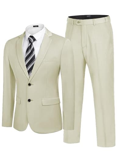 COOFANDY Men's 2 Piece Suits Classic Fit 2 Button Dress Suits Tuxedo Jacket Blazer for Wedding Business Dinner Prom Khaki - Image 1