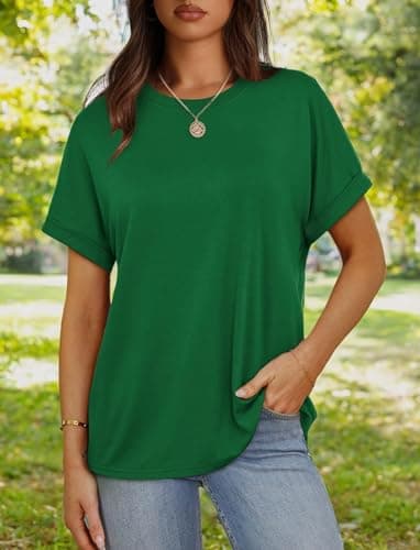 Besshopie Womens Oversized T Shirts Loose Fit Crewneck Short Sleeve Tops Summer Casual Comfy Work Blouse Shirts Cute Plain Tunic Tops 2025 Y2K Basic Tee Trendy Summer Outfits Green XXL - Image 5