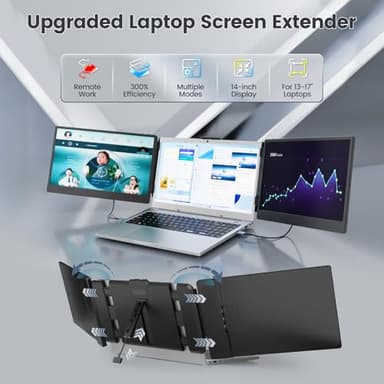 Teamgee 14" Laptop Screen Extender, FHD 1080P IPS Triple Portable Monitor for 13''-17" (Diagonal) Laptop, HDMI/USB-A/Type-C Plug & Play, Built-in Speakers & Adjustable Stand, for Mac/Wins/Android/Dex - Image 6